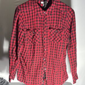 Red and Black Checkered women’s button up shirt